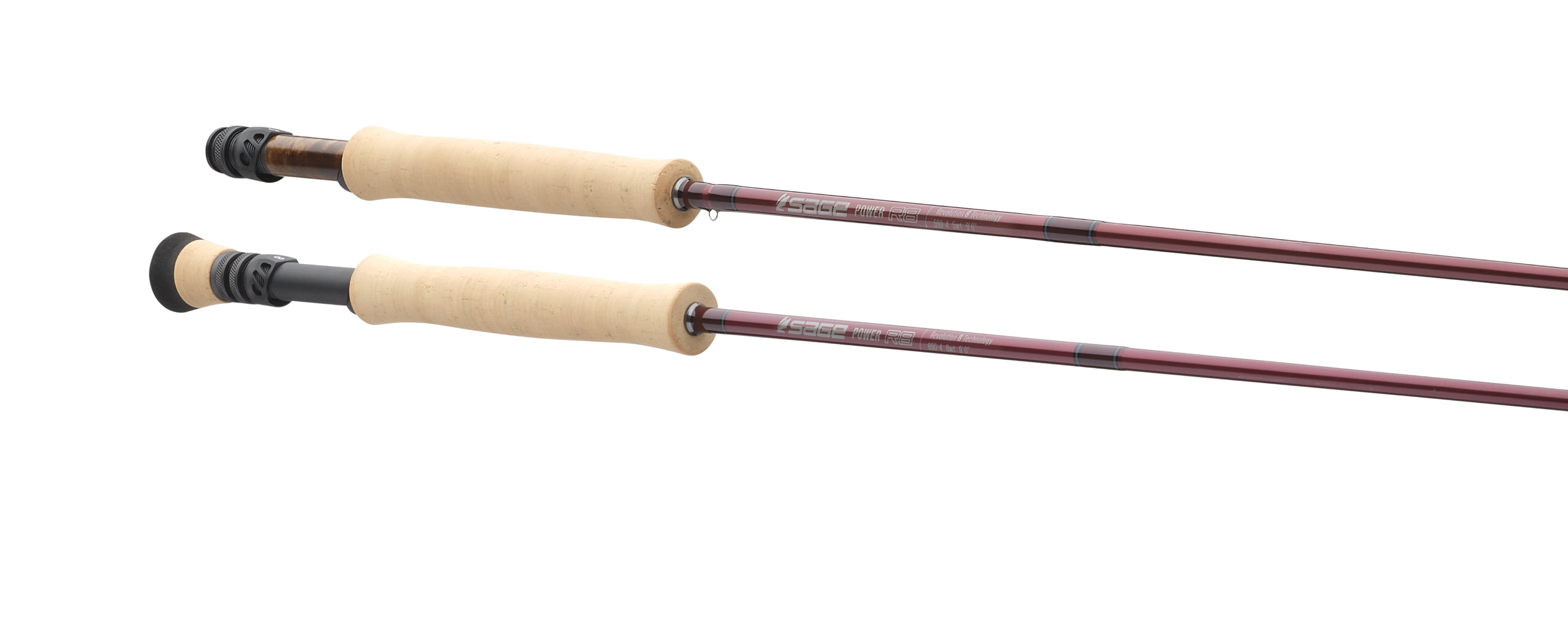 A red sage fly rod handle section quarter toward camera