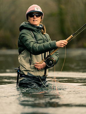 Spey rods tile, image of angler holding a spey rod