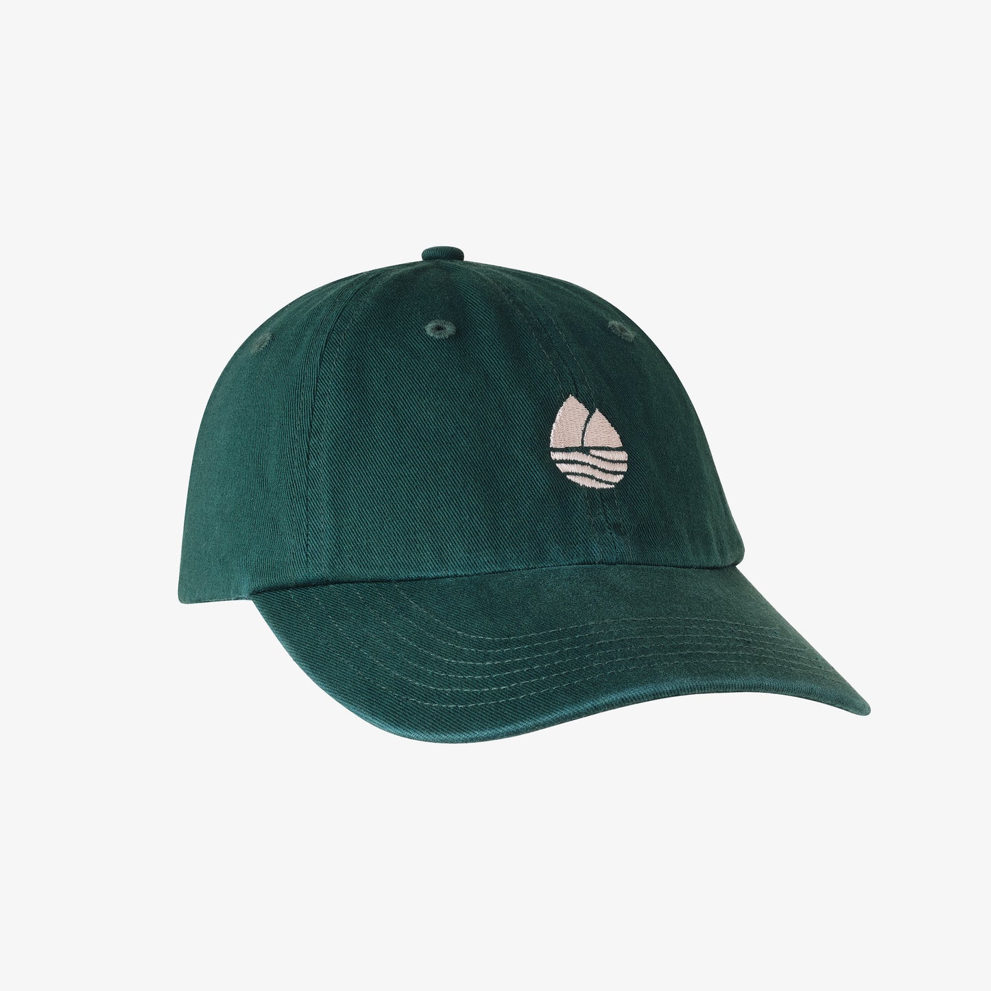 A dark green, unstructured cotton hat with an adjustable cloth backstrap and a white Redington logo on the front