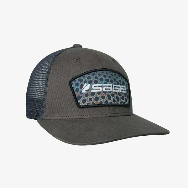 cane pole fishing lazy tree bank hat Patch Trucker Hat - Brown Trout