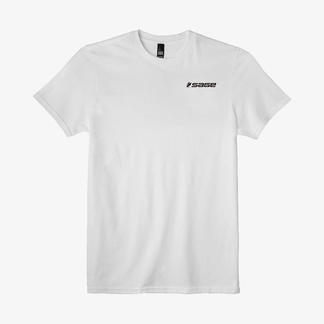 Sage white tee shirt with black Sage lettering