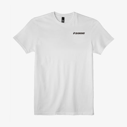 Sage white tee shirt with black Sage lettering