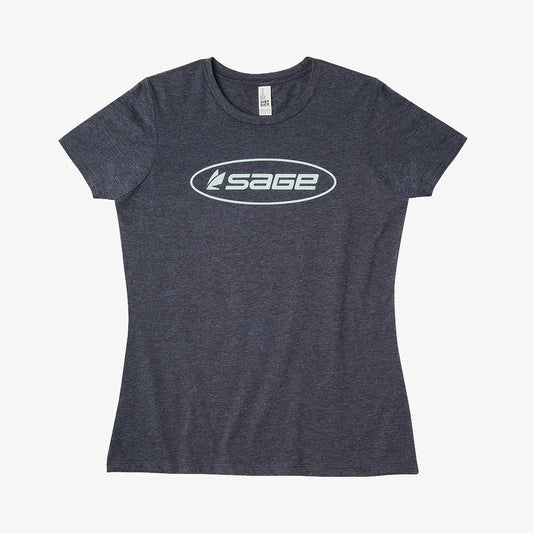 Sage women's tee shirt with oval Sage logo in the colorway navy