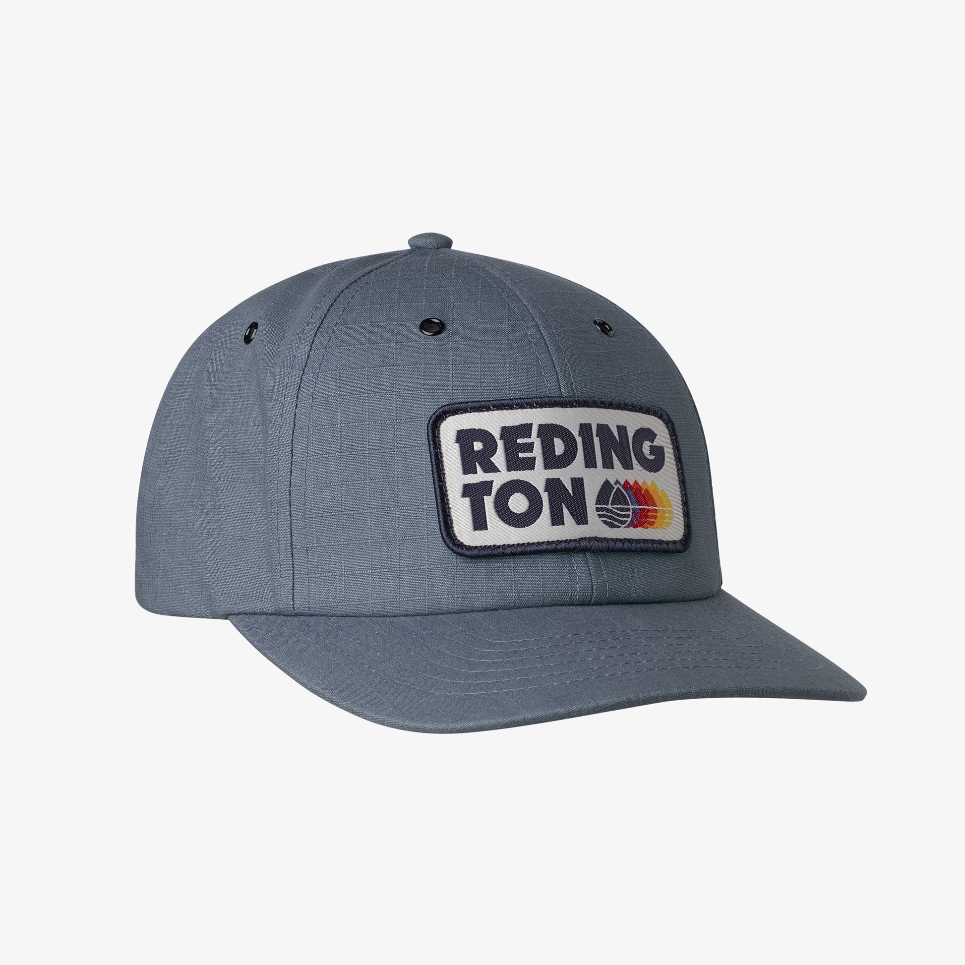 A gray baseball cap with 'Redington' written on the front.