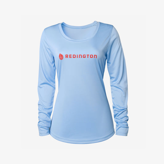 A long-sleeved blue t-shirt with the Redington logo printed in red on the chest.