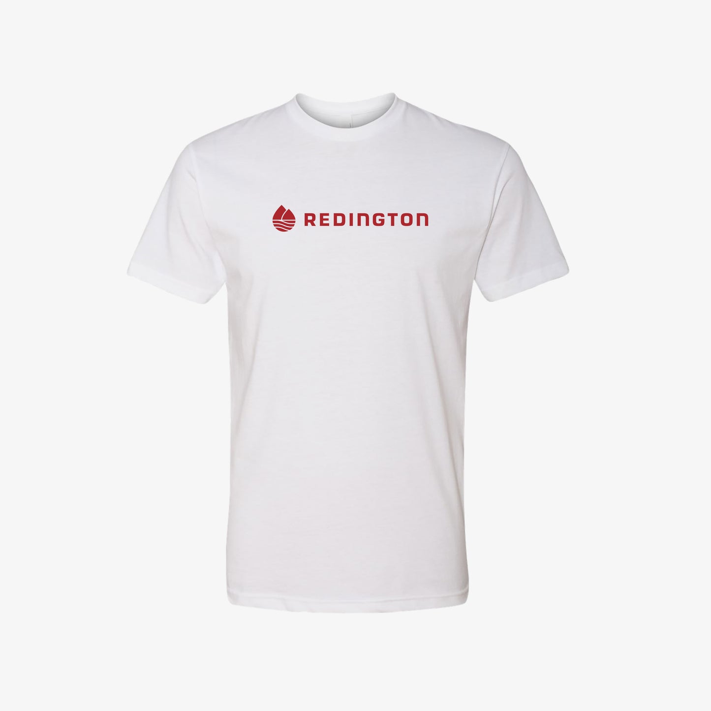 A white t-shirt with the Redington logo printed in red across the chest.